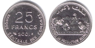 Comoros 25 Francs 2001